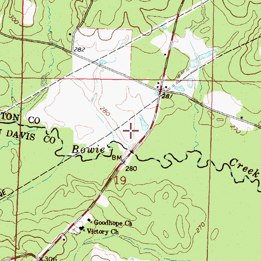 Topographic Map of Bowie Creek Cemetery, MS