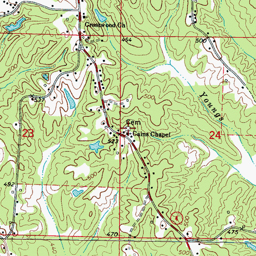 Topographic Map of Cains Chapel Cemetery, MS