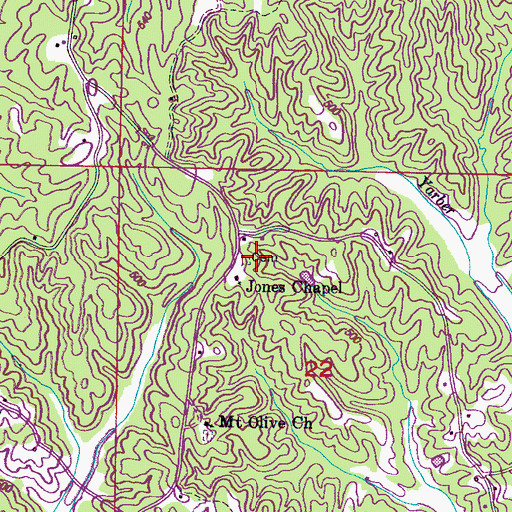 Topographic Map of Jones Chapel Cemetery, MS