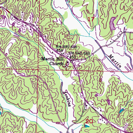 Topographic Map of Martin Hill Cemetery, MS
