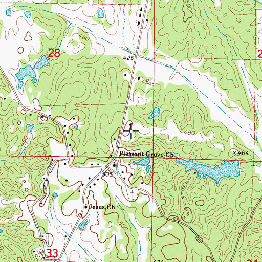 Topographic Map of Pleasant Grove Cemetery, MS