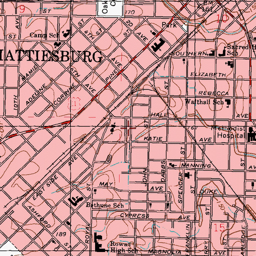 Topographic Map of Woodlawn Court, MS