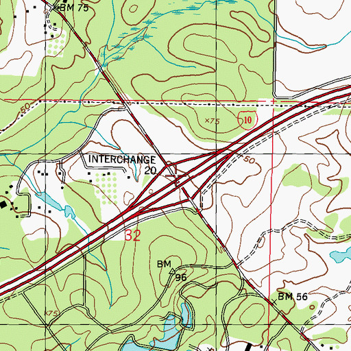 Topographic Map of Interchange 20, MS