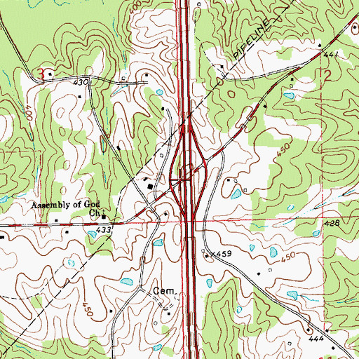 Topographic Map of Interchange 30, MS