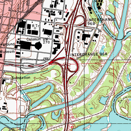 Topographic Map of Interchange 96A, MS