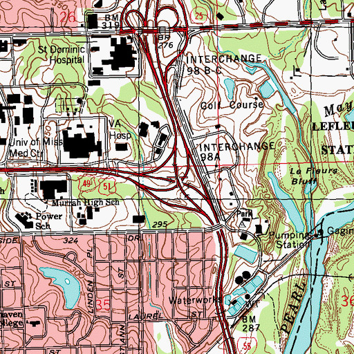 Topographic Map of Interchange 98A, MS