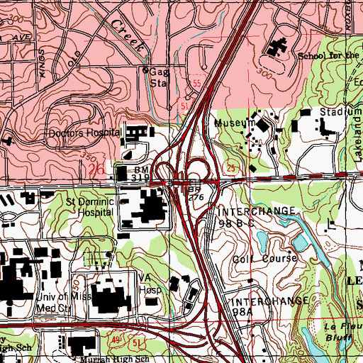 Topographic Map of Interchange 98B, MS