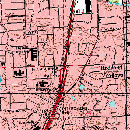 Topographic Map of Interchange 100, MS