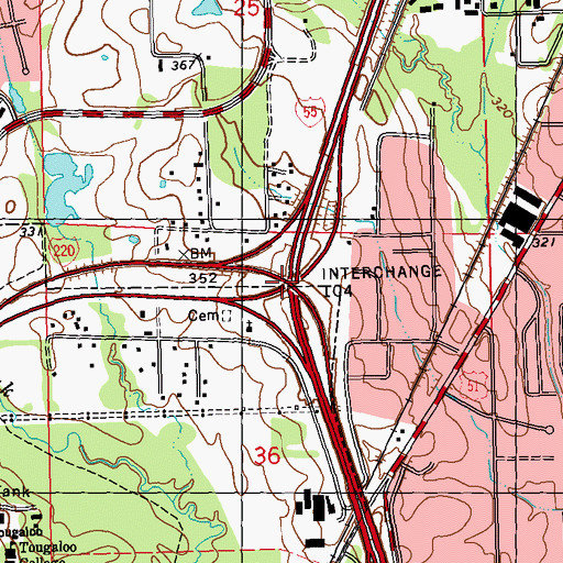 Topographic Map of Interchange 104, MS