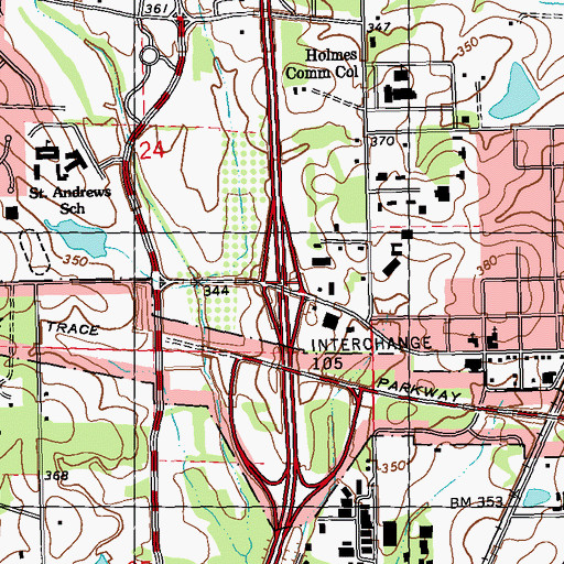 Topographic Map of Interchange 105B, MS