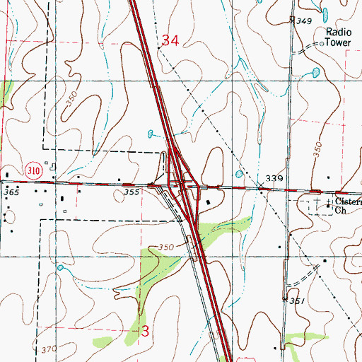 Topographic Map of Interchange 257, MS