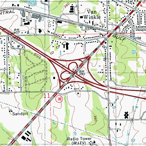 Topographic Map of Interchange 40, MS