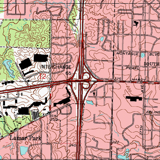 Topographic Map of Interchange 65, MS