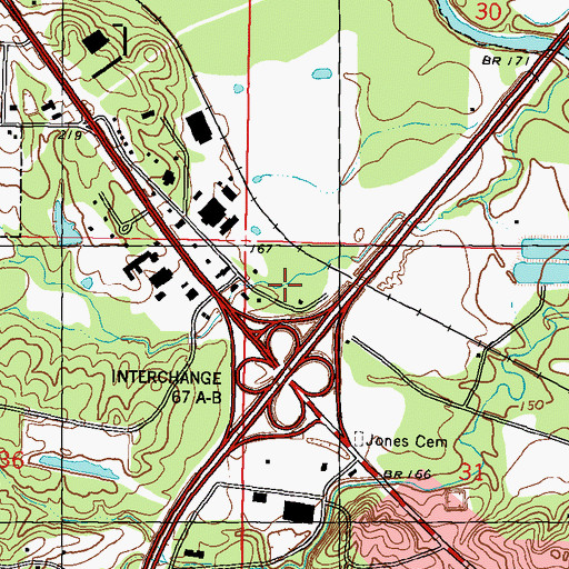 Topographic Map of Interchange 67, MS