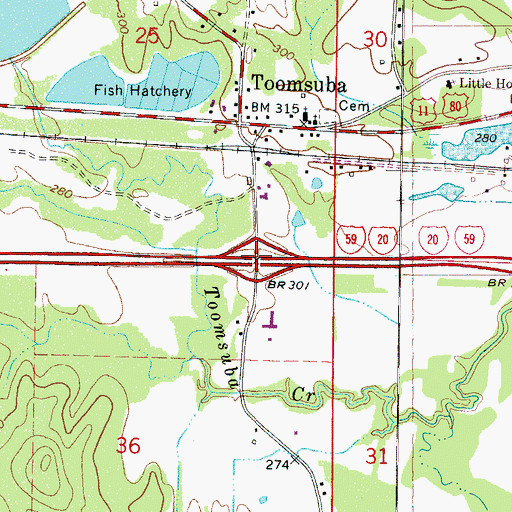 Topographic Map of Interchange 165, MS