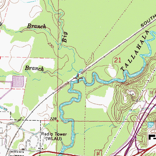 Topographic Map of Big Reedy Creek, MS