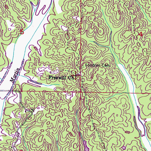 Topographic Map of Freewill Church, MS