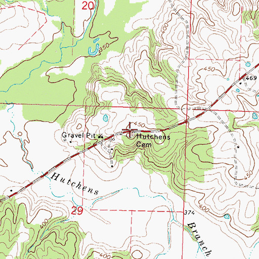 Topographic Map of Hutchens Cemetery, MS