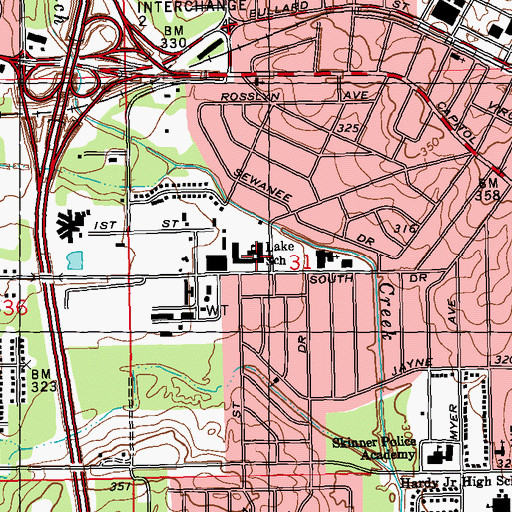 Topographic Map of Lake Elementary School, MS