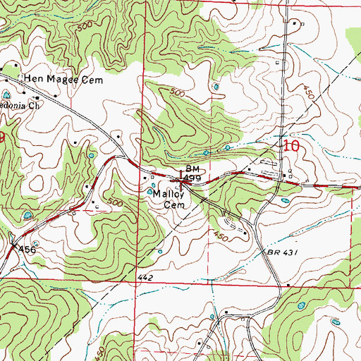 Topographic Map of Malloy Cemetery, MS
