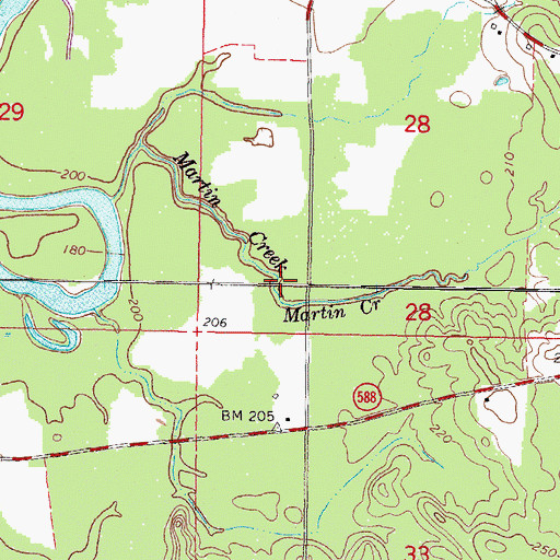 Topographic Map of Martin Creek, MS