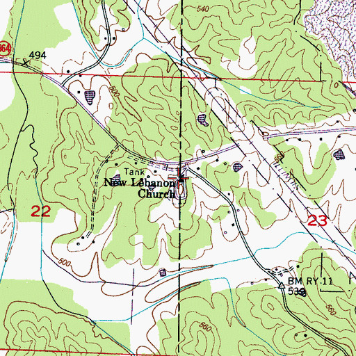 Topographic Map of New Lebanon Church, MS