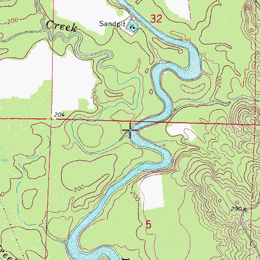 Topographic Map of Oakey Woods Creek, MS
