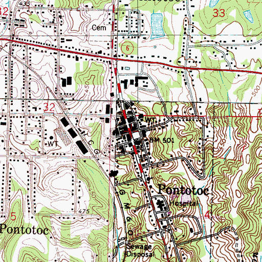 Topographic Map of Pontotoc, MS
