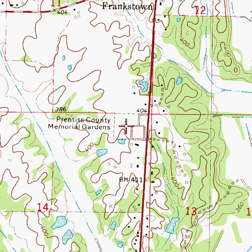 Topographic Map of Prentiss County Memorial Gardens, MS