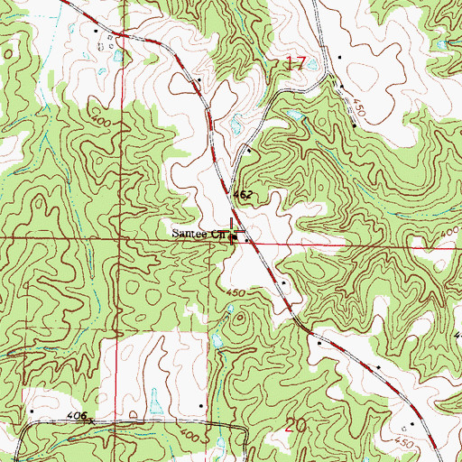 Topographic Map of Santee Baptist Church, MS