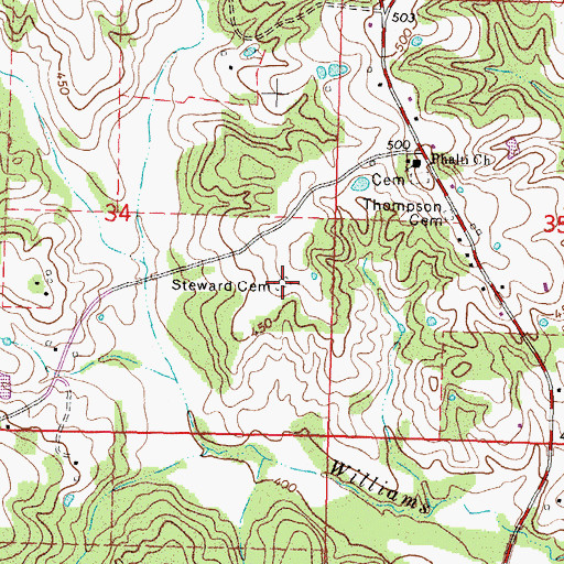 Topographic Map of Steward Cemetery, MS