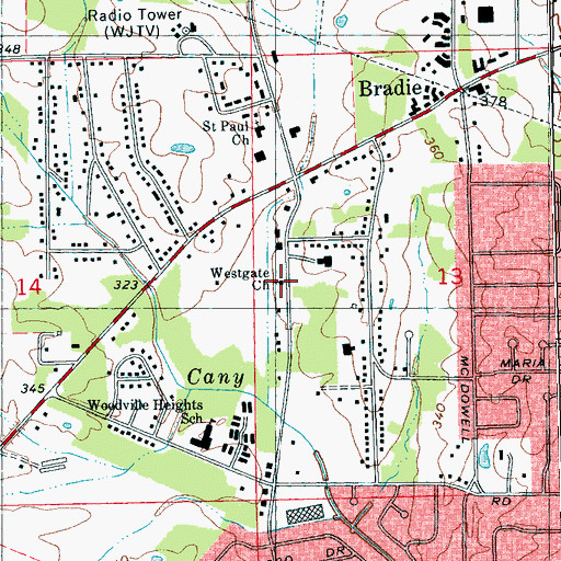 Topographic Map of Westgate Church, MS