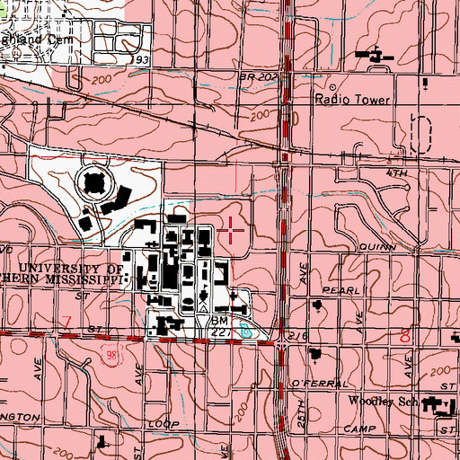Topographic Map of M M Roberts Stadium, MS
