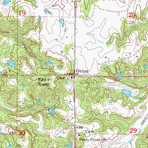 Topographic Map of Orion, MS