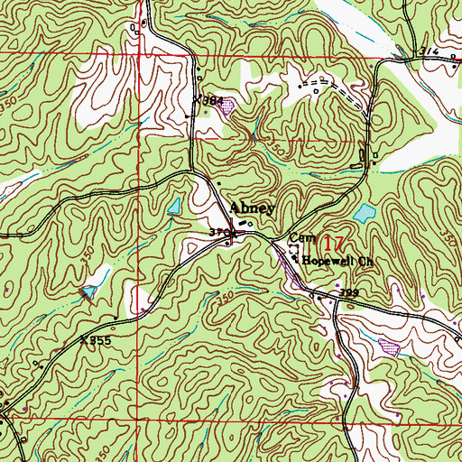 Topographic Map of Abney, MS