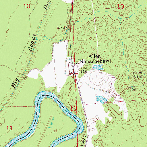 Topographic Map of Allen, MS