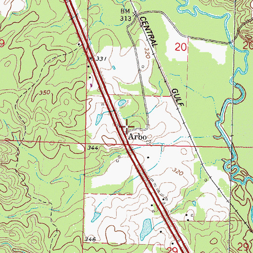 Topographic Map of Arbo, MS