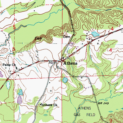 Topographic Map of Athens, MS