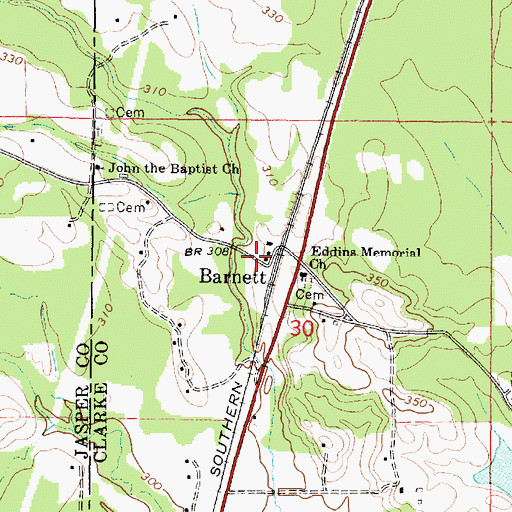 Topographic Map of Barnett, MS