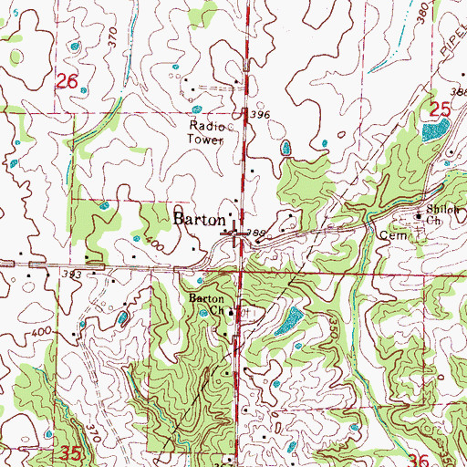 Topographic Map of Barton, MS