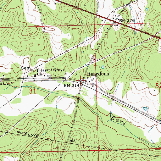 Topographic Map of Beardens, MS