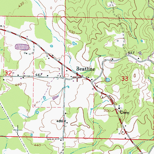 Topographic Map of Beatline, MS