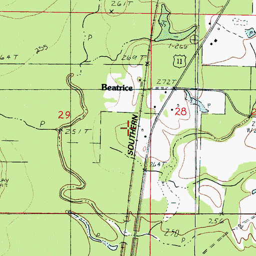 Topographic Map of Beatrice, MS