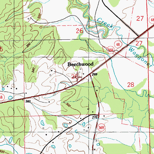 Topographic Map of Beechwood, MS