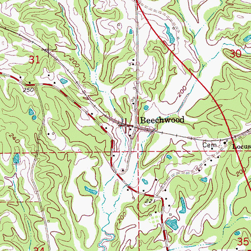 Topographic Map of Beechwood, MS