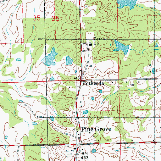 Topographic Map of Bethesda, MS