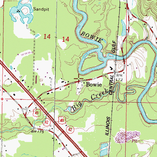 Topographic Map of Bowie, MS