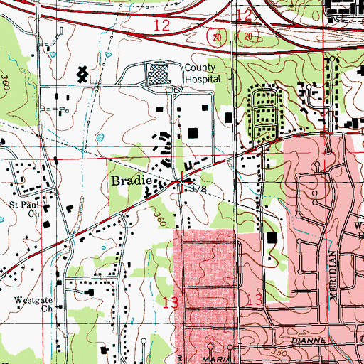 Topographic Map of Bradie, MS