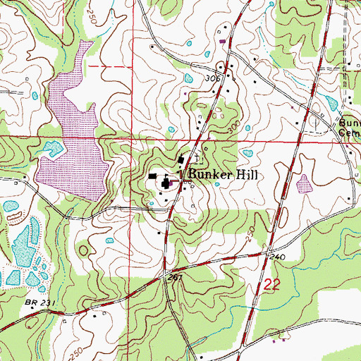 Topographic Map of Bunker Hill, MS