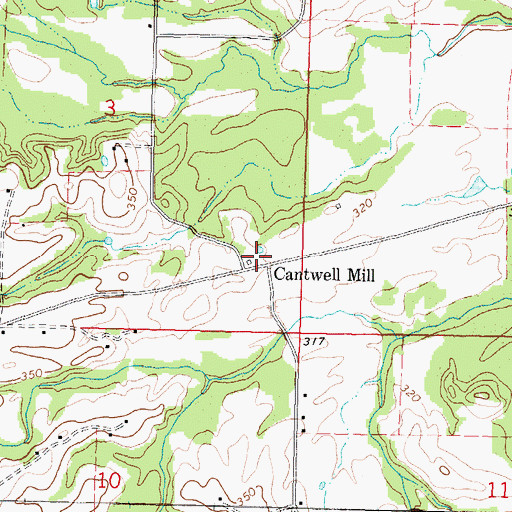 Topographic Map of Cantwell Mill, MS